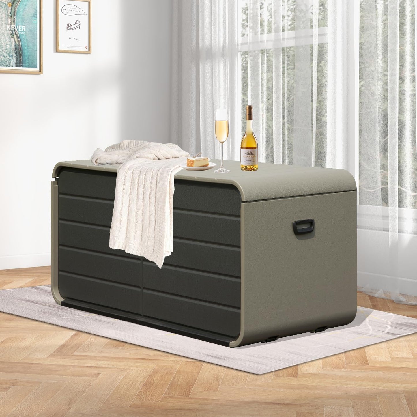 Domi 200 Gallon Outdoor Storage Box – Waterproof, UV-Resistant Deck Box with Lockable Lid for Patio Furniture, Garden Tools, Delivery Packages (Large Resin Storage Bin）