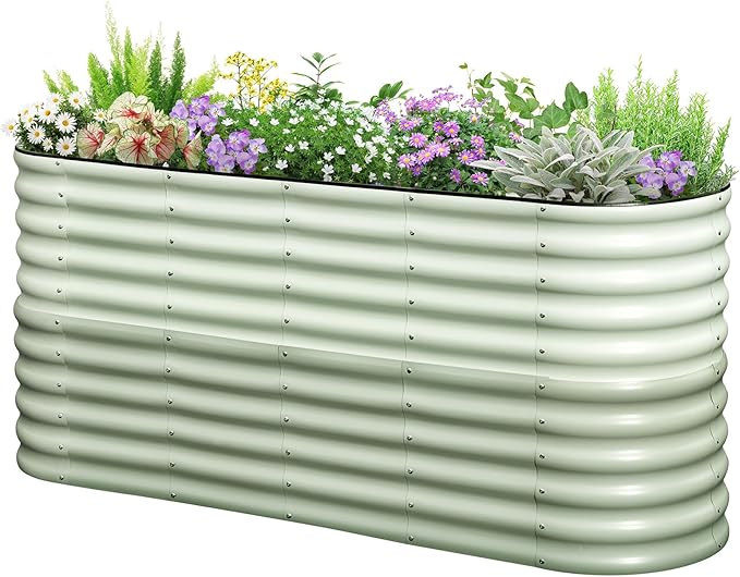 KING BIRD Raised Garden Bed 2.85 ft Tall 9 in 1 Galvanized Planter Garden Box Outdoor for Gardening, Deep Root Vegetables, Flowers 78.7X23.6X34.2 in, Light Green