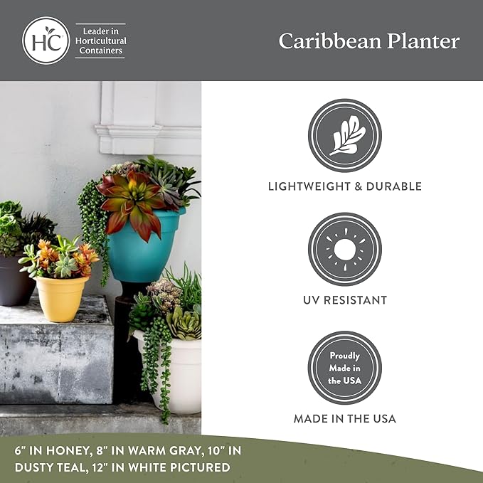 The HC Companies Caribbean Planter Pot - Outdoor & Indoor Plant Pot with Drainage Hole & Plug - Rolled Rim Plastic Pots for Plants & Flowers - Decorative Plant Pot (14" Honey, Pack of 2)