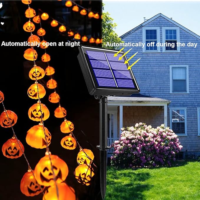 Large Halloween Solar String Lights Outdoor, Pumpkin Lights String with 8 Modes Indoor Outdoor Halloween Decorations Decor with 21.32ft 30 Pumpkin Lights for Halloween Party Yard Patio Bedroom