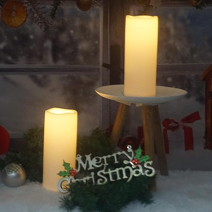 CANDLE CHOICE Waterproof Outdoor Battery Operated Flameless Candles with Remote Timer Large Tall White Plastic Bright Flickering Electric LED Pillars Lantern Patio Garden Decoration 4x10 Inches 2 Pack