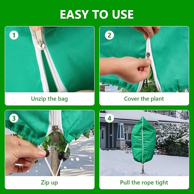 Plant Covers Freeze Protection – 2 Pack 95"x95" Extra Large Frost Blankets for Outdoor Plants, 2.4oz Heavy-Duty Tree Covers with Zipper & Drawstring – Reusable Winter Plant Freeze Cloth