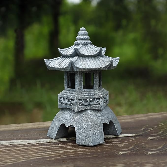 Zen Solar Pagoda Lantern Garden Statue, Indoor/Outdoor Zen Asian Decor for Landscape Balcony, Garden, Patio, Porch Yard Art Ornament