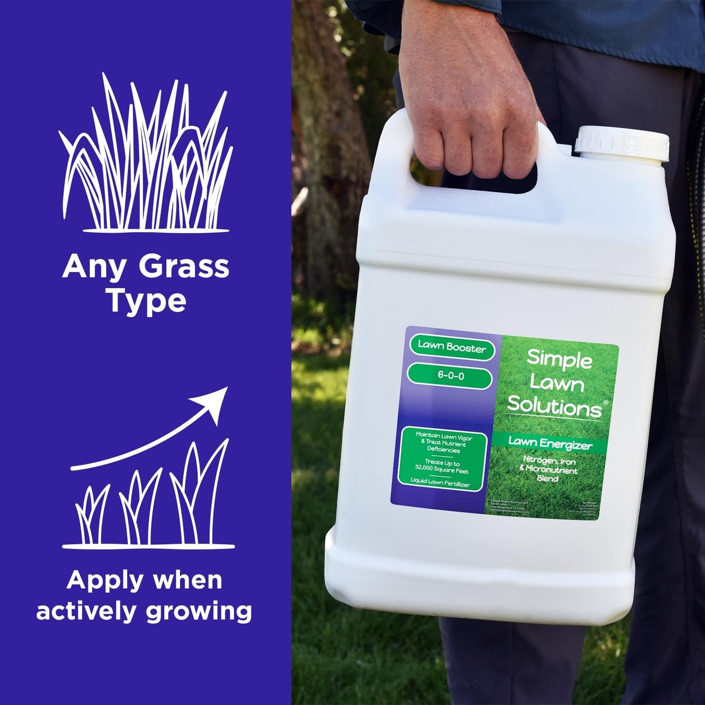 Commercial Grade Lawn Energizer- Grass Micronutrient Booster with Iron and Nitrogen- Liquid Turf Spray Concentrated Fertilizer- Any Grass Type, All Year- Simple Lawn Solutions (2.5 Gallons)