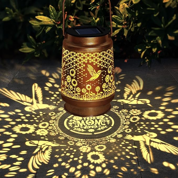 TEDOF Solar Lanterns Outdoor Waterproof Hummingbird Sunflower Lantern with Sheep Hook, Garden Decor Gifts for Mom Woman Grandma,Solar Lanterns Outdoor Decor for Garden, Yard, Backyard, Porch