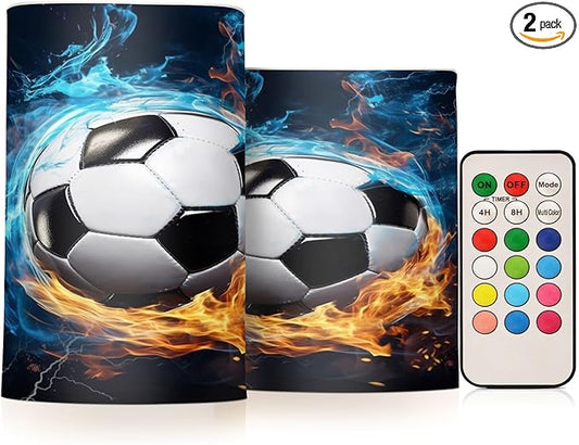Flickering Flameless Candles, Soccer Ball LED Candles with Remote Timer, Set of 2 Battery Operated Candle for Valentine Wedding Birthday