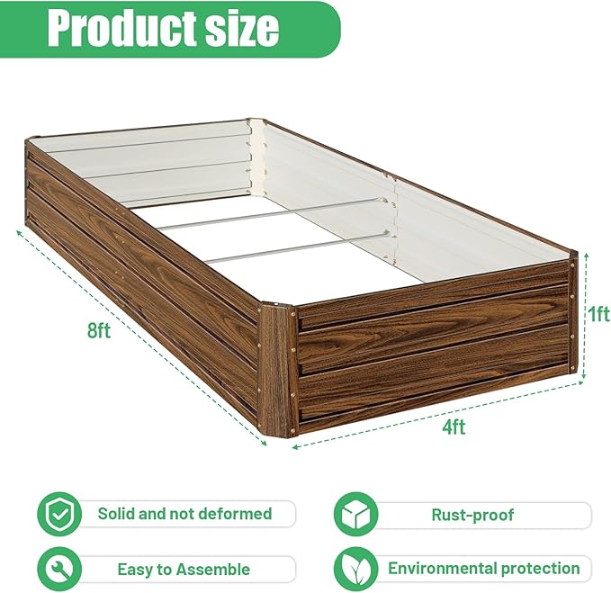 SnugNiture 2 Pcs 8x4x1FT Raised Garden Bed Galvanized Planter Garden Boxes Outdoor, Deep Root Planter Raised Bed for Vegetables Flowers Herbs,Brown