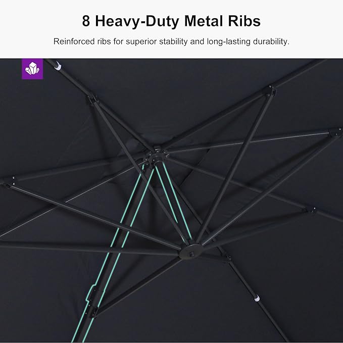 PURPLE LEAF 9' × 9' Patio Cantilever Umbrella with Base Outdoor Square Adjustable Offset Umbrellas with 360-degree Rotation and 8 Heavy Duty Metal Ribs for Garden Deck Pool Grey