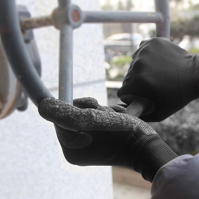 Evridwear Crinkle Latex Rubber Hand Coated Safety Work Gloves for Men Women General Multi Use Construction Warehouse Gardening Assembly Landscaping (XXL-Size) 12 Pairs Pack