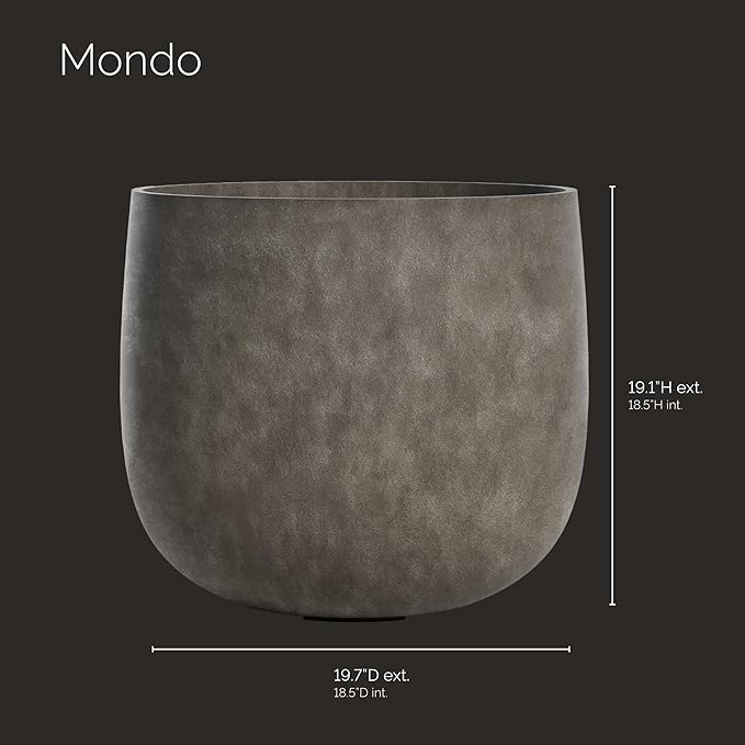 Mondo Large Planter – River Stone Finish – Fiberglass Indoor/Outdoor and Weather-Resistant Round Planter (19.7" D x 19.1" H Exterior, 18.5" D x 18.5" H Interior)