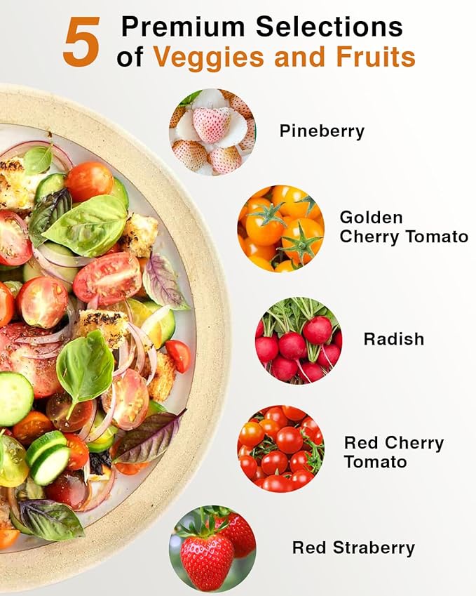 Red Strawberry and Pineberry Seed Pod Kit for AeroGarden, idoo, Ahopegarden, MUFGA with Strawberry, Pineberry, Radish, Red/Golden Harvest Cherry Tomato - Compatible with All Hydroponics (12-Pod)