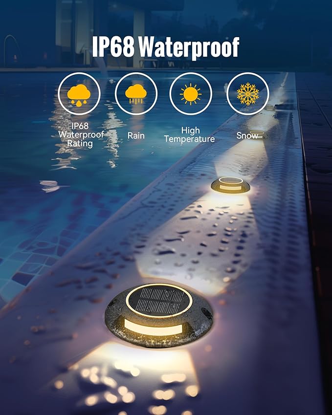 Solar Deck Dock Walkway Decorative Lights Outdoor Waterproof 12 Pack, 2 Colors in 1 Double-Sided LED Solar Driveway Lights for Road Marker Stair Pathway Patio Yard, Black