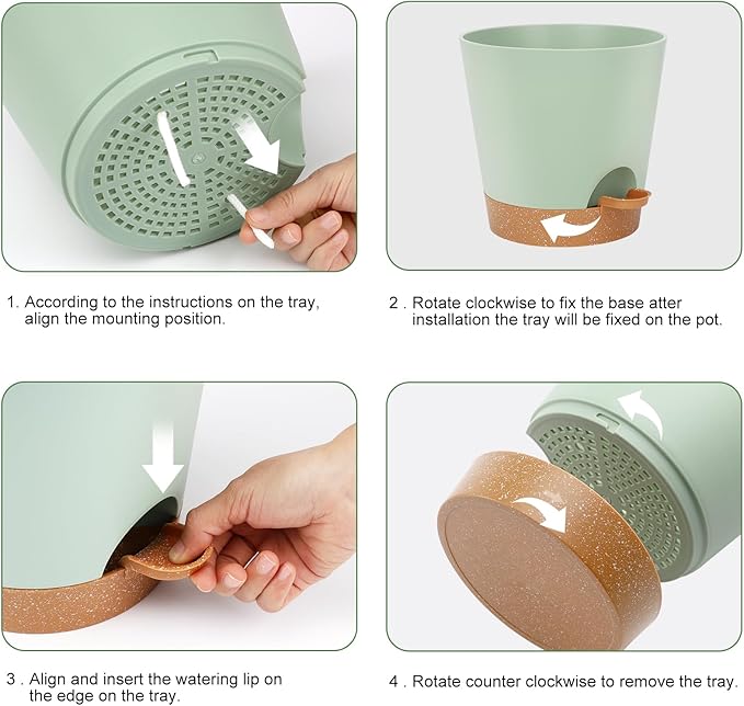 8-Inch Plant Pots, Self-Watering Planters with Drainage Holes & Saucers for Indoor and Outdoor Plants (2-Pack, Green)