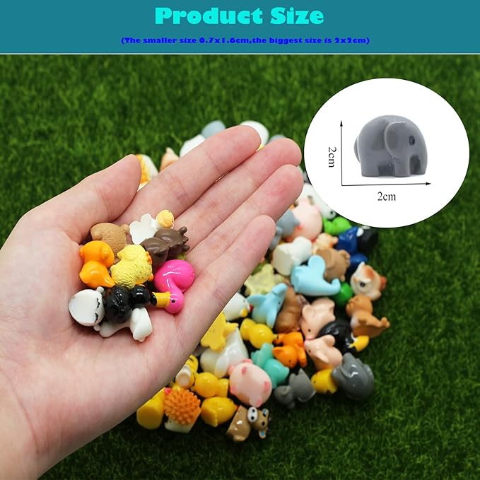 Mini Resin Animals Figurines Set, 100 PCS Tiny Resin Figures for Crafts Landscape Miniature Garden Decor
