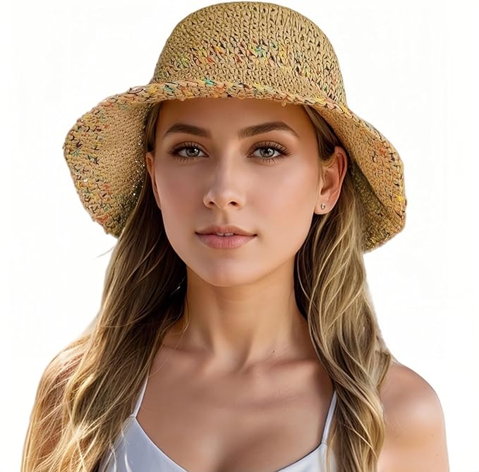 Floppy Big Beach Straw Hats for Women Foldable Summer Wide Brim Packable Sun Hat Womens Travel Straw Fedora Hat