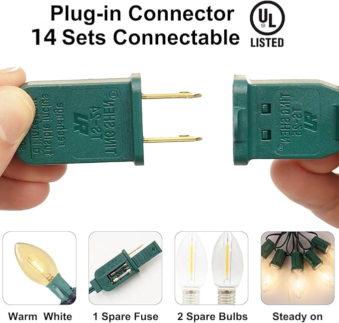 C9 Christmas Pathway Lights, 38FT C9 Christmas Pathway String Lights with 25 Clear LED Light Bulbs and Stakes for Outdoor Walkway Driveway Backyard Christmas Decorations