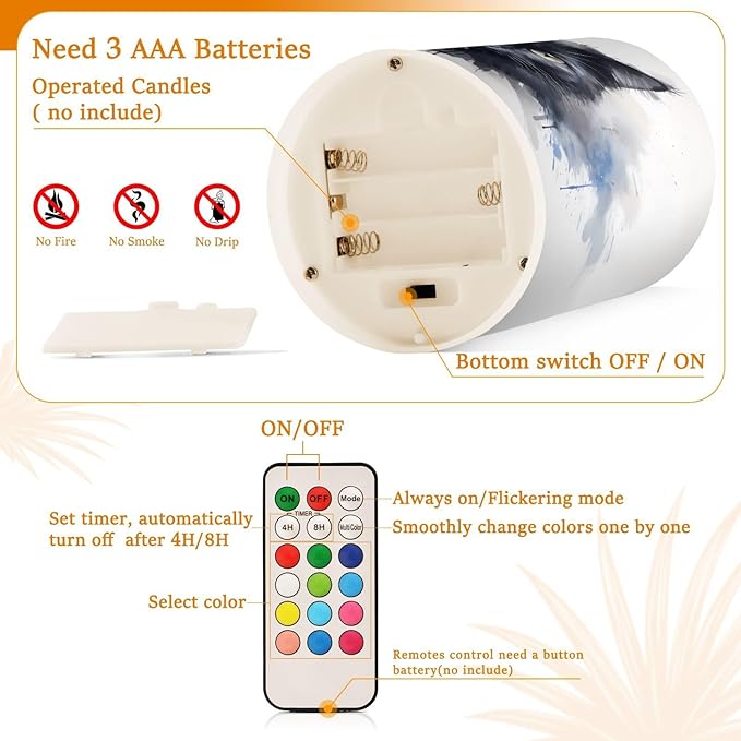 Flickering Flameless Candles, Black Cat Print LED Candles with Remote Timer, Set of 2 Battery Operated Candle for Valentine Wedding Birthday