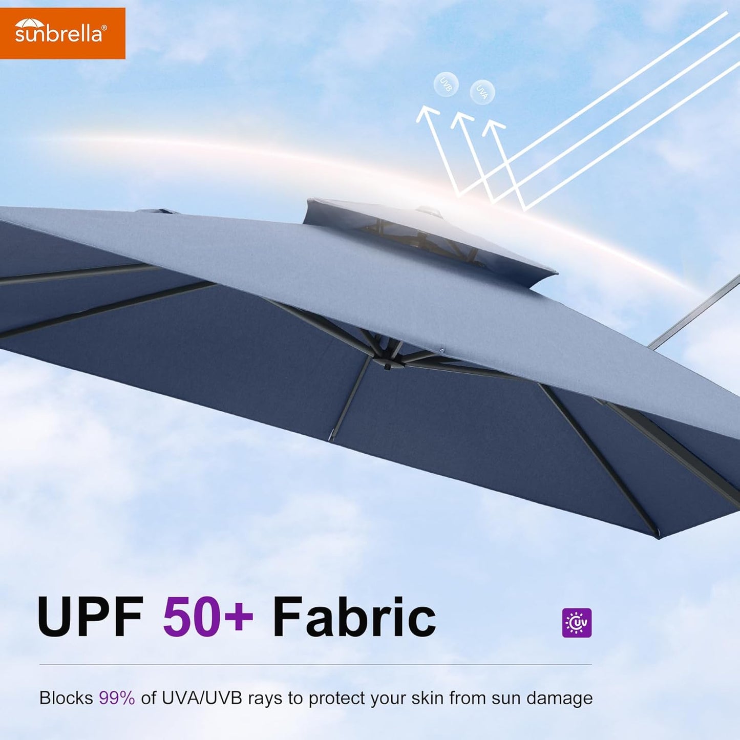 PURPLE LEAF Cantilever Umbrella 9' X 12' Outdoor Patio Rectangular Double Top Large Heavy Duty 360° Rotation Offset Umbrella for Outside Deck Backyard Garden Pool Spectrum Denim