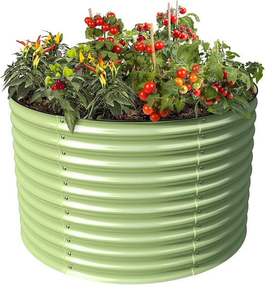 Olle 32" Tall, Raised Garden Beds Outdoor for Vegetables, Round Galvanized Raised Garden Bed, Metal Garden Boxes Outdoor Plater Box, Sage Green