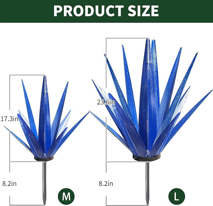 Large Tequila Rustic Sculpture, Rustic Metal Agave Plants for Outdoor Patio Yard, Home Decor Hand Painted Metal Agave Garden Yard Statue, Outdoor Lawn Ornaments Yard Stakes (Dark Blue - M)