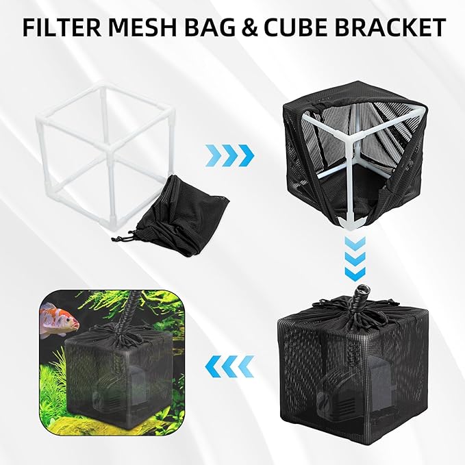 Fineday Pond Filter, Anti-Clogging Cube Outdoor Mesh Water Pump Barrier Bag Box Basket (10" x 2 Pack)
