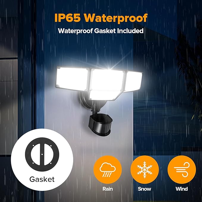 LUTEC 80W 9000LM LED Security Light Motion Sensor Outdoor Lights, 4 Head LED Flood Lights Outdoor 5000K Daylight, IP65 Waterproof, Motion Detected Lights for Outside, House, Garage, Yard (Black)
