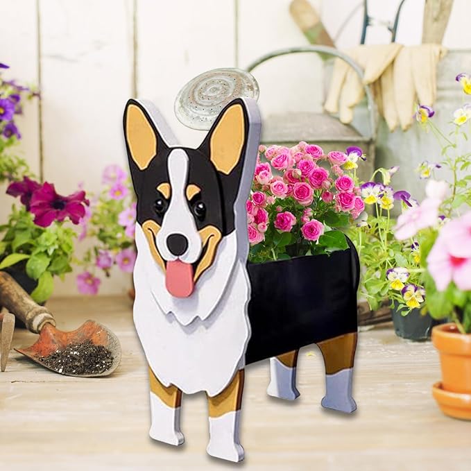 Concepts Welsh Corgi Dog Planter Plant Pots,Cute Garden Dog Flower Planter,Dog Planters Birthday Gifts for Women,Office,Indoor/Outdoor Decor （9.45 * 5.51 * 13.35in）