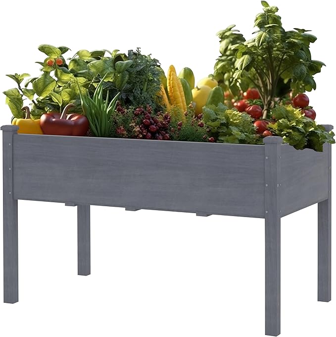MUPATER 4x2FT Raised Garden Bed,Raised Garden Bed with Four Legs, Elevated Planter Box with Drainage Holes for Herbs, Flowers and Vegetables for Garden, Greenhous and Farm, Gray