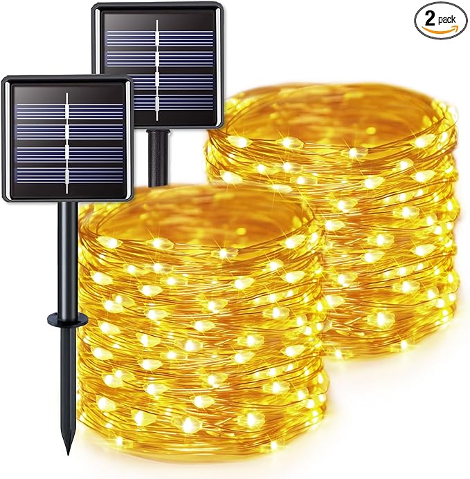 JMEXSUSS Solar String Lights 200 LED, Warm White, Waterproof, 66ft, 8 Modes, IP44, Outdoor Patio, Garden, Christmas Decoration