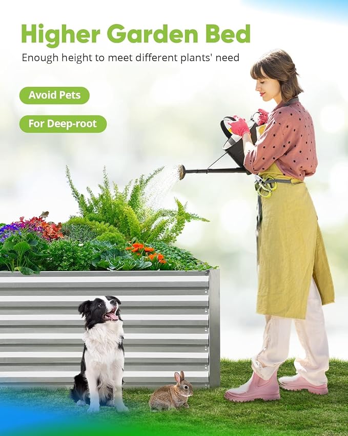 Quictent Galvanized Raised Garden Bed 6x3x2 Ft Metal Planter Box Bottomless for Backyard, Include 1 pc Tomato Cage, Silver