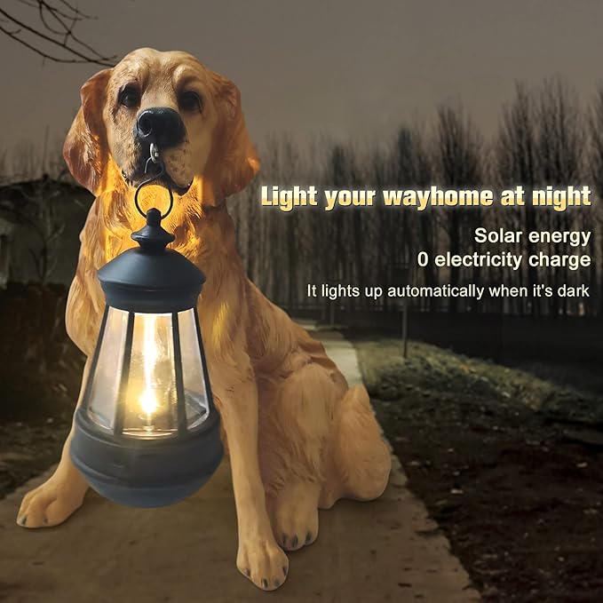 Notakia Golden Retriever Statue Outdoor with Solar Led Home Garden Decoration Windproof Lamp Realistic Dog Decor(Golden Retriever &LED)