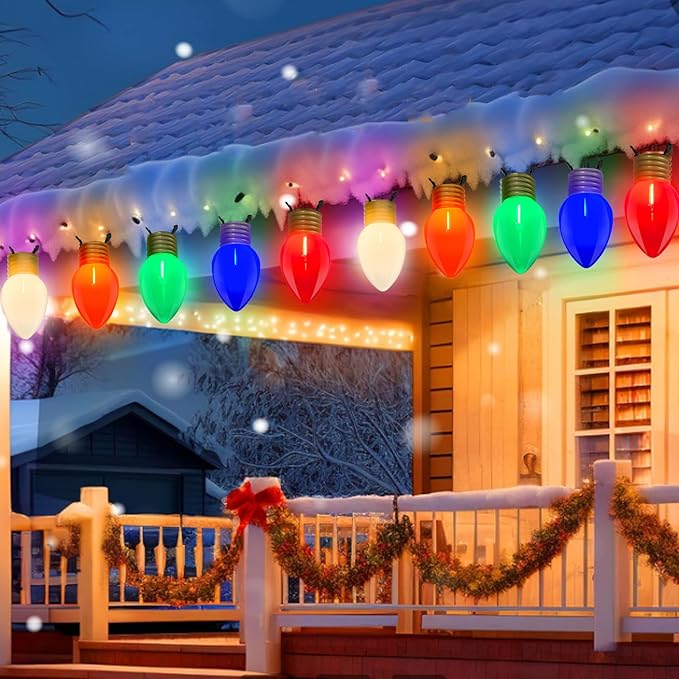 Giant Outdoor Christmas Lights,16ft Jumbo Christmas Lights String Light with 10 Large Multicolored Bulbs,Connectable Outdoor Decorations Light for Porch Garden Eave Xmas Trees Roof Decor
