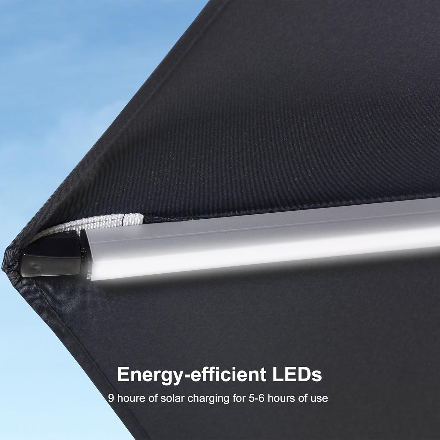 PURPLE LEAF 11ft Patio Umbrella With Base Solar powered LED Cantilever Umbrella with LED lights Windproof Outdoor Offset Umbrella for Garden Deck Pool Patio, Grey