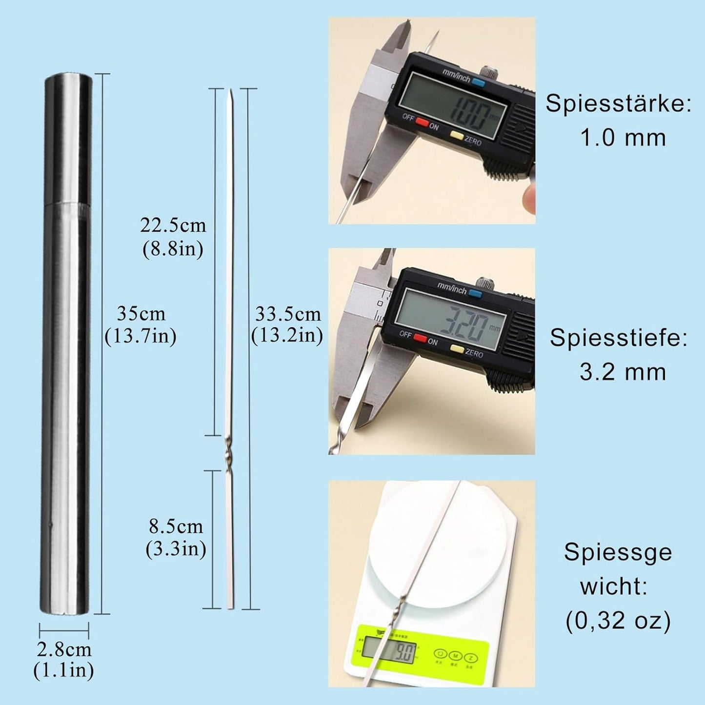 304 Stainless Steel 13.2" Long Flat Barbecue Skewers,20PCS/40PCS BBQ Kebab Skewers with Portable Metal Storage Tube,Reusable for Grilling Barbecue Kitchen Party and Outdoor Cooking (40PCS)