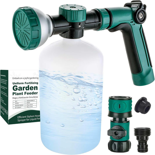 VENETIO 8-Dial Hose-End Sprayer Pro with Quick Connector for Liquid Fertilizer | Lawn and Garden Nozzle Spreader for Uniform Fertilizing, Pet Washing and Outdoor House Cleaning, 34oz Dispenser Bottle