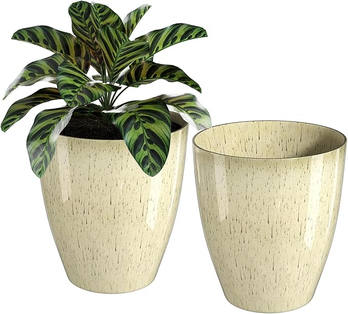 QCQHDU Plant Pots Set of 2 Pack,10 Inch Plant Pot for Indoor and Outdoor Plants with Drainage Hole,Flower Pots Modern Decorative Planter for Garden Plants (Beige)