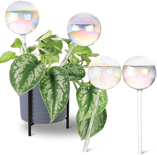 13 oz Up to 2 Weeks Extra Large Plant Self Watering Globes, Light Iridescent Glass Water Bulb Indoor Outdoor, Plant Waterer Self-Watering Stakes,Vacation Plant Thing for Plant Parents, 4 Pack