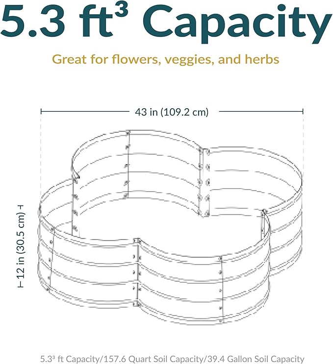 Sunnydaze Galvanized Raised Garden Bed - Metal Raised Bed for Gardening - Outdoor Planter Box for Flowers, Plants, and Vegetables - Ivory White - 12” H Clover