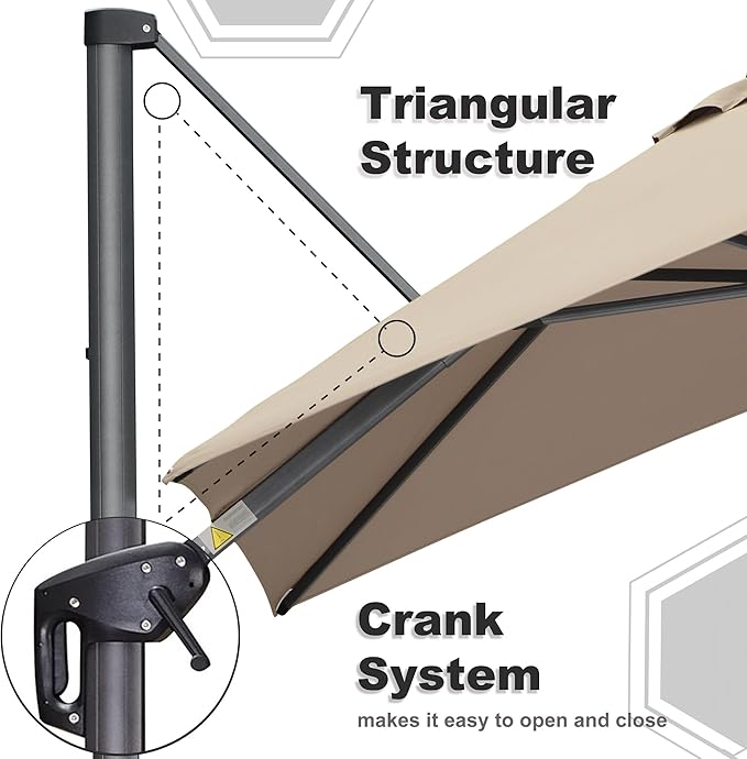 PURPLE LEAF 10 Feet Square Cantilever Umbrella Patio Umbrella with Base Outdoor Umbrella Aluminum Offset with 360-degree Rotation for Garden Deck Pool Patio Taupe