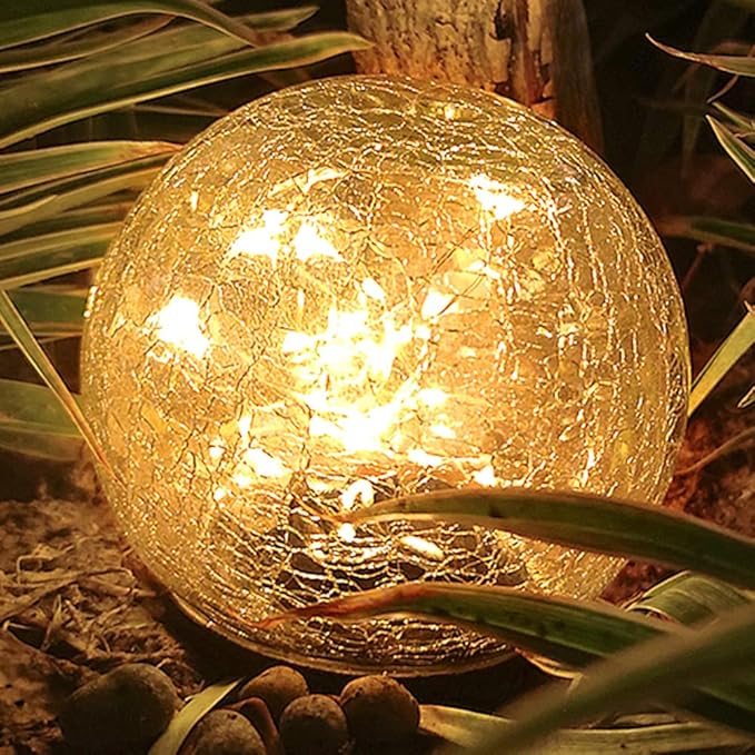 TOMEX 4 Pack Solar Garden Lights, Cracked Glass Ball Waterproof Warm White LED for Outdoor Decor Decorations Pathway Patio Yard Lawn, 4 Pack (3.9")