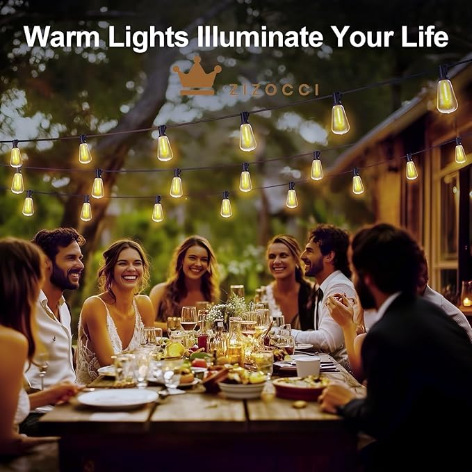 String Lights for Outside 100Ft 30M - Patio Lights Outdoor Lighting Waterproof Lights, Remote Dimmable ST38 Shatterproof Wedding Decorations, Birthday, Chrismas, Haloween, Balcony, Garden Party
