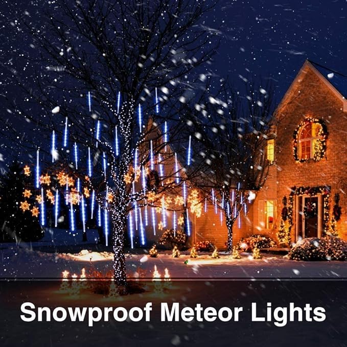 LED Meteor Shower Solar Lights Outdoor, Waterproof Garden Lights 30cm 10 Tubes 360LEDs Falling Lights Raindrop Lights,Holiday Party Wedding Christmas Tree Decoration String Lights (Blue)