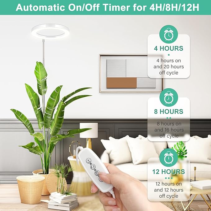 LORDEM 10" Grow Light for Indoor Plants, Full Spectrum Plant Lamp with160 LEDs, 4H/8H/12H Timer, 10 Dimmable Levels, 3 Spectrum Modes, Height Adjustable 61", Ideal for Large Tall Plants, Pack of 2