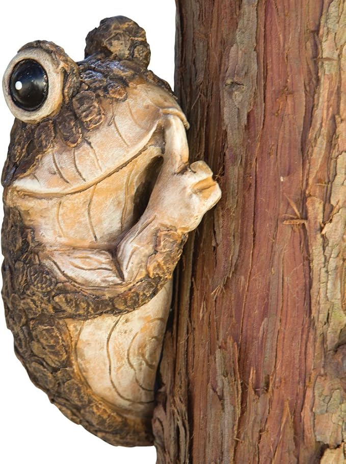 Bits and Pieces – Keep Quiet Frog Tree Peeker - Yard Decorations - Adorable Tree Sculpture - Garden Decoration - Garden Peeker Tree-Hugger Yard Art