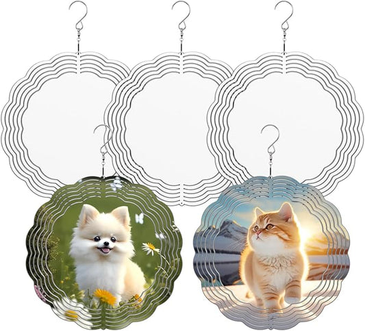 Remiawy Sublimation Wind Spinner Blanks, 8 Inch 5 Pack 3D Aluminum Metal Hanging Wind Spinners Sublimation Blanks Kinetic Sculpture DIY Crafts for Yard Garden Indoor Outdoor Porch Decoration Round