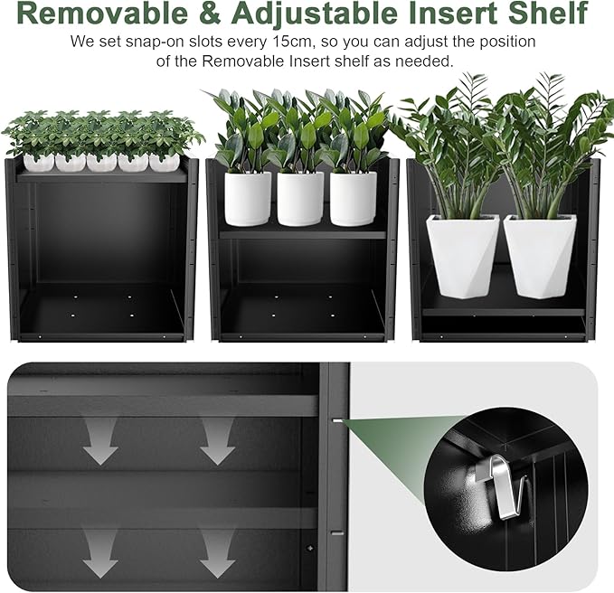 Tall Metal Cube Planter for Outdoor Plants 20" L x 20" W x 20" H, Heavy Duty Steel Rectangular Planter Box with Removable Insert Shelf, Modern Décor for Outside, Indoor, Garden (Black)