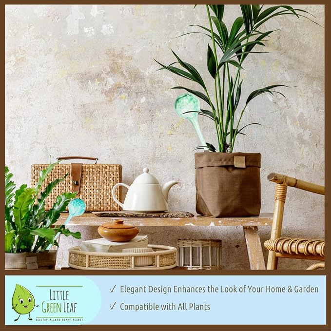 LGL Plant Watering Globes - Automatic Self Watering Globes. Decorative Self Watering Planter Inserts Made From Hand-Blown Durable Glass. Self Watering Spikes to Support Plant Health. 4 Pack, Small.