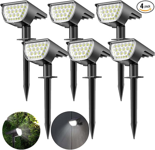 Solar Spot Lights Outdoor Solar Lights Outdoor Waterproof IP65 Solar Powered Outdoor Lights, Solar Landscape Spotlights Outdoor Solar Lights (White, 6 Packs)