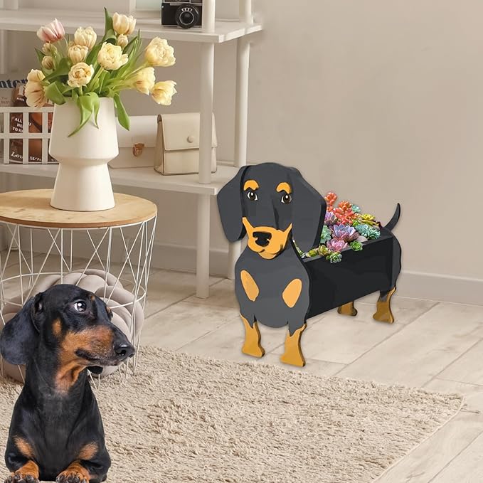 Black and Tan Dachshund Dog Planter Plant Pots,Cute Garden Dog Flower Planter,Large Dog Planters Birthday Gifts for Women,Office,Indoor/Outdoor Decor（9.84 * 9.13 * 17in）