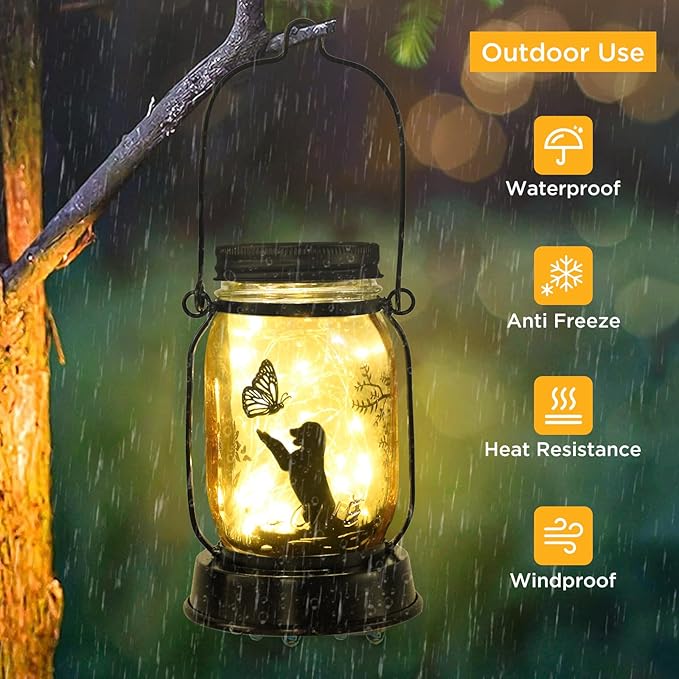 Kyoryuger Dog Solar Lanterns Retriever Dog Solar Lights Golden Retriever Gifts for Women Men Dog Lovers Gifts Decorative Hanging Dog Lanterns with Stake for Yard Lawn Garden Decor Outdoor Dog Light